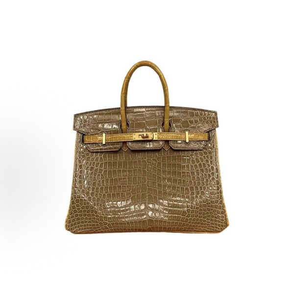 HERMES爱⻢仕 Birkin 25 ⼥款 裸沙⾊侧拼琥珀⻩